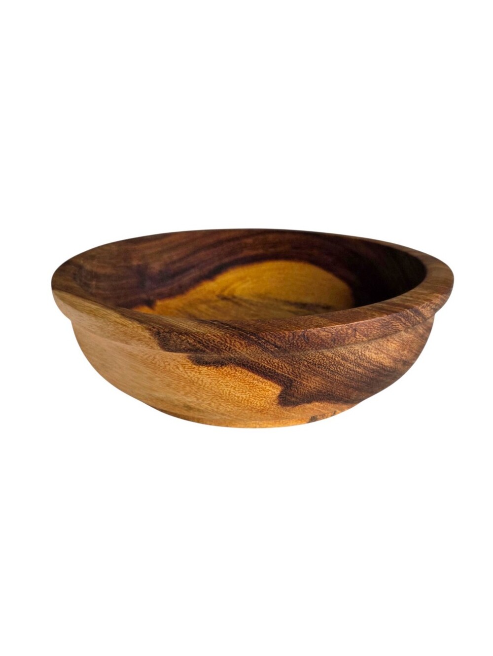 Vintage mid-century Parota wood fruit bowl live edge rustic two-tone 12" dia